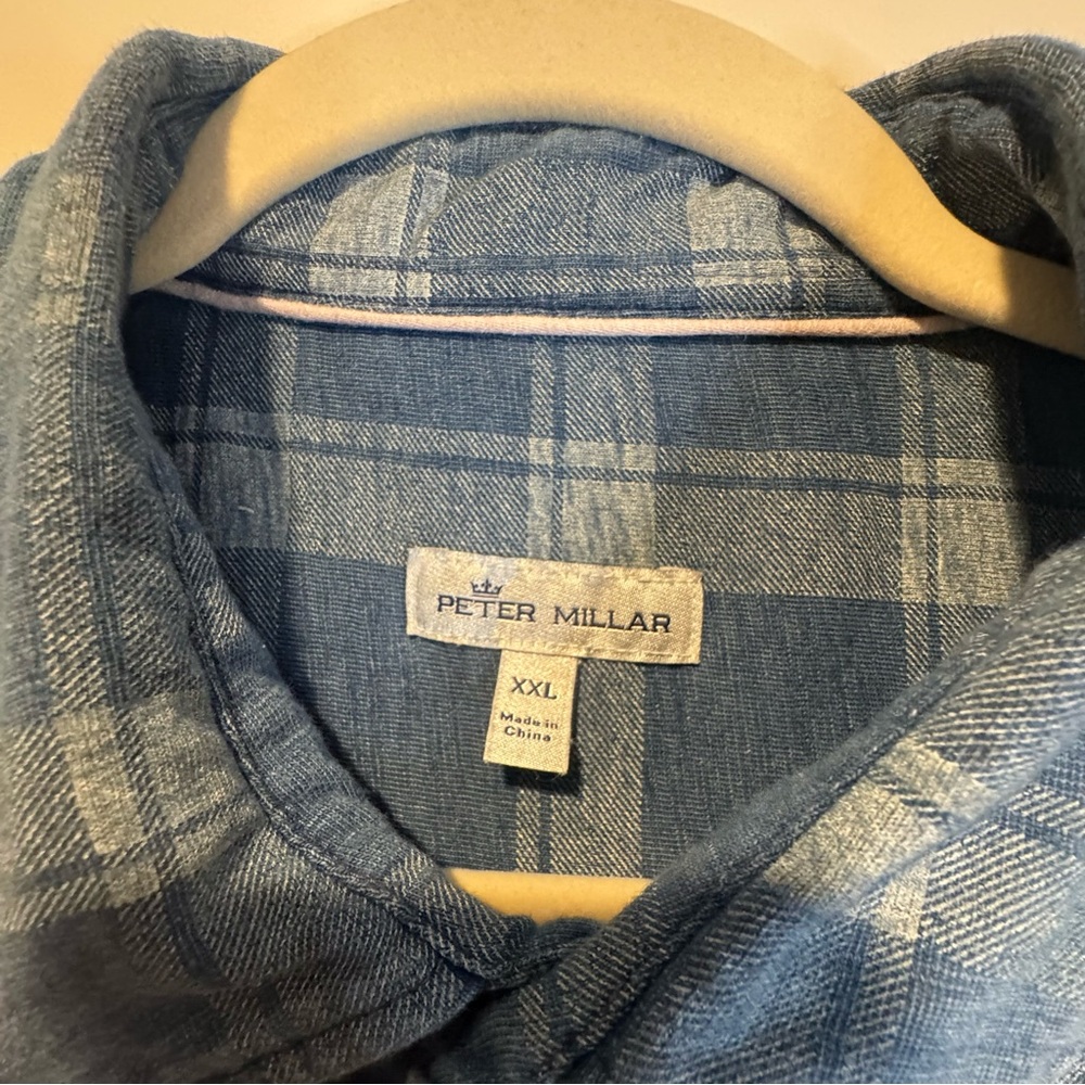 Peter Millar Larimer Indigo Knit Plaid Long sleeve Cotton Button Shirt XXL - Picture 6 of 12